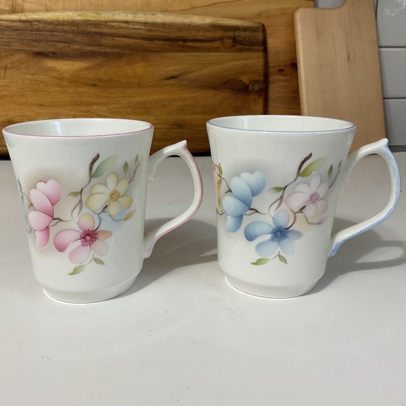 Set of 2 VTG Floral Fine Bone China Mug Jason Works Nanrich Pottery - Picture 1 of 8
